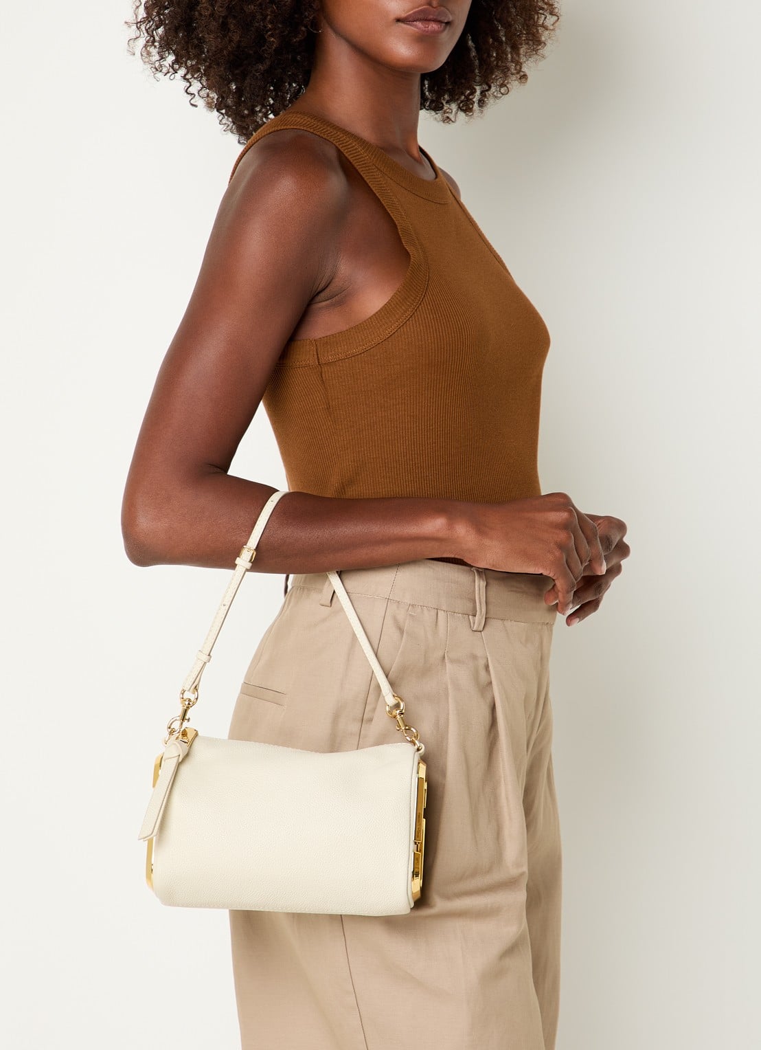 Marc Jacobs The Snapshot schoudertas van leer - voorkant 7 gebroken wit