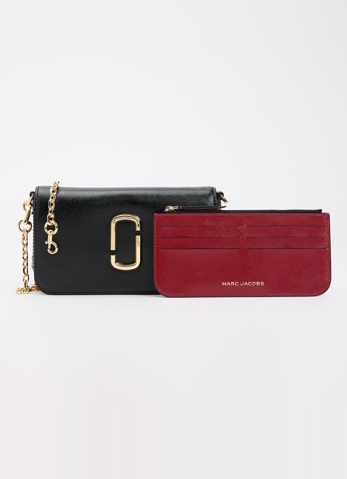 Marc Jacobs The Snapshot Wallet On Chain clutch van lakleer met afneembare schouderriem - voorkant 2 zwart