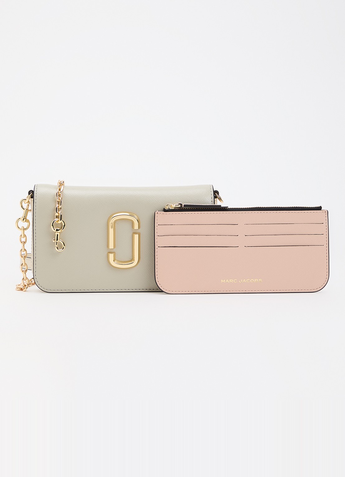 Marc Jacobs The Snapshot Wallet On Chain clutch van leer met afneembare schouderriem - voorkant beige