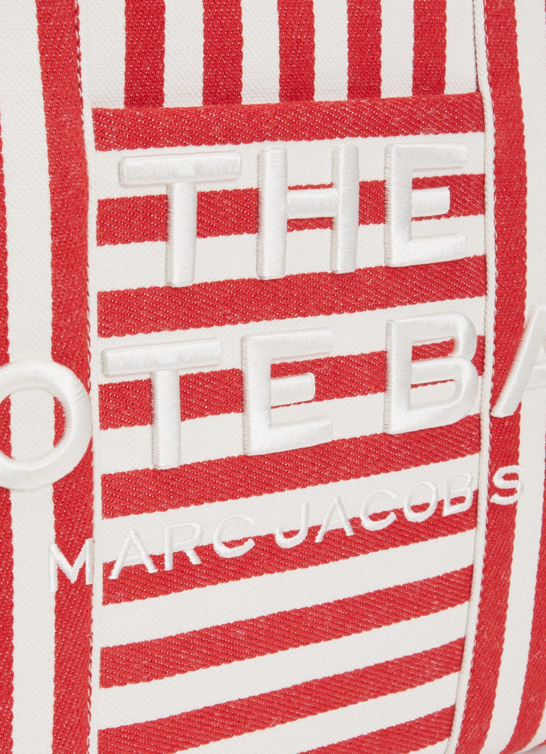 Marc Jacobs The Stripe Large Tote shopper van canvas met leren details - detail 4 rood
