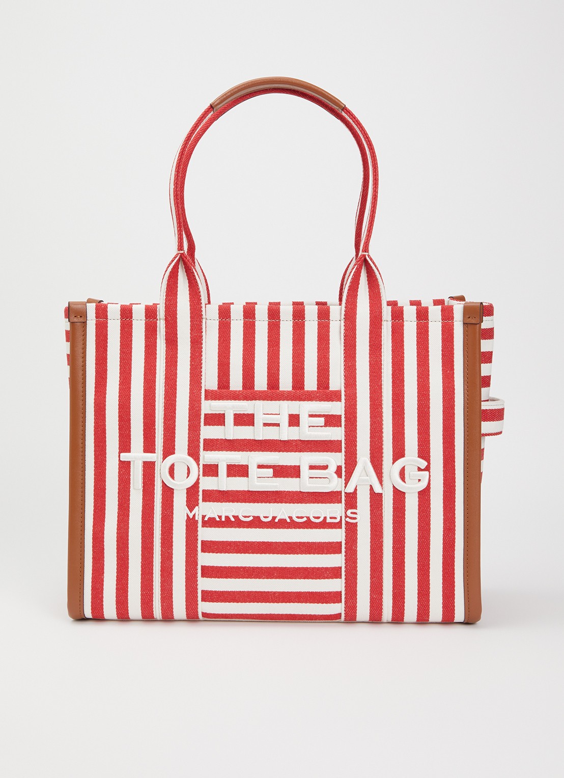Marc Jacobs The Stripe Large Tote shopper van canvas met leren details - voorkant 5 rood