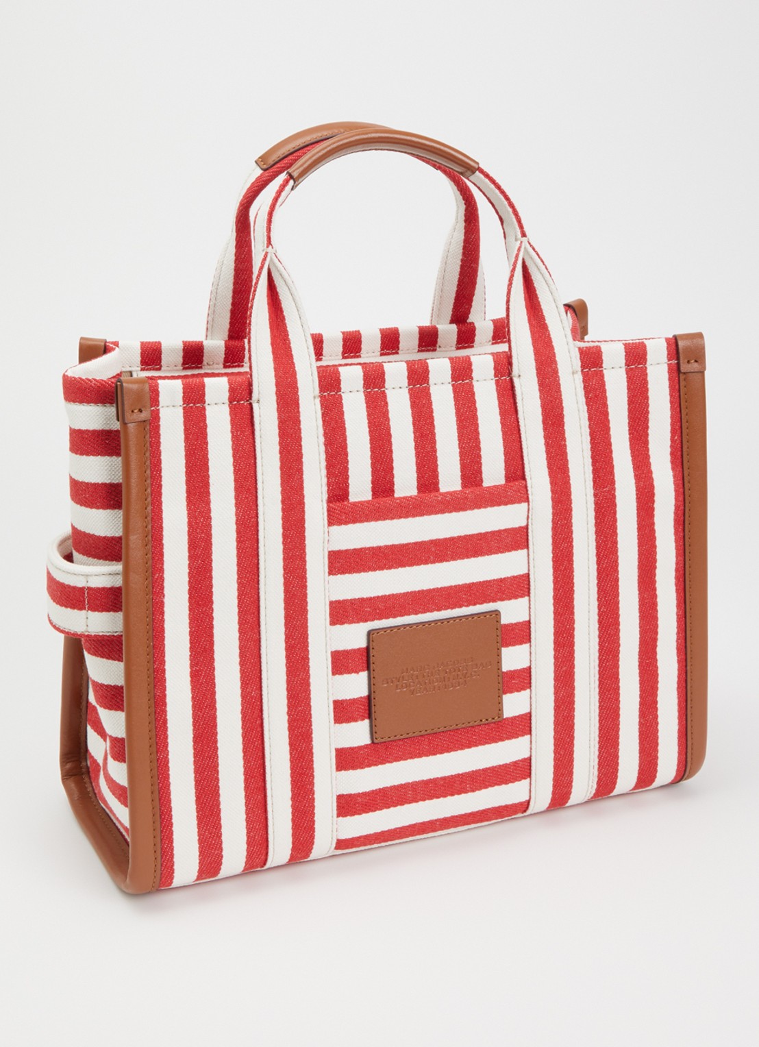 Marc Jacobs The Stripe Medium Tote handtas van canvas met leren details - achterkant 2 rood