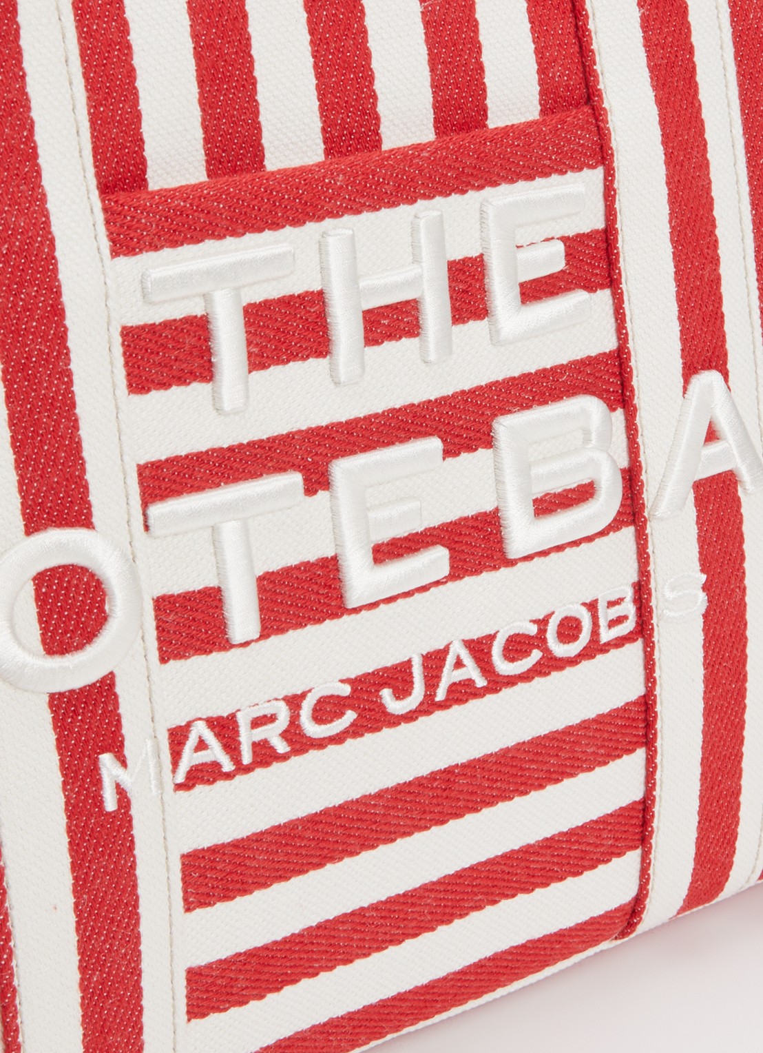 Marc Jacobs The Stripe Medium Tote handtas van canvas met leren details - detail 6 rood