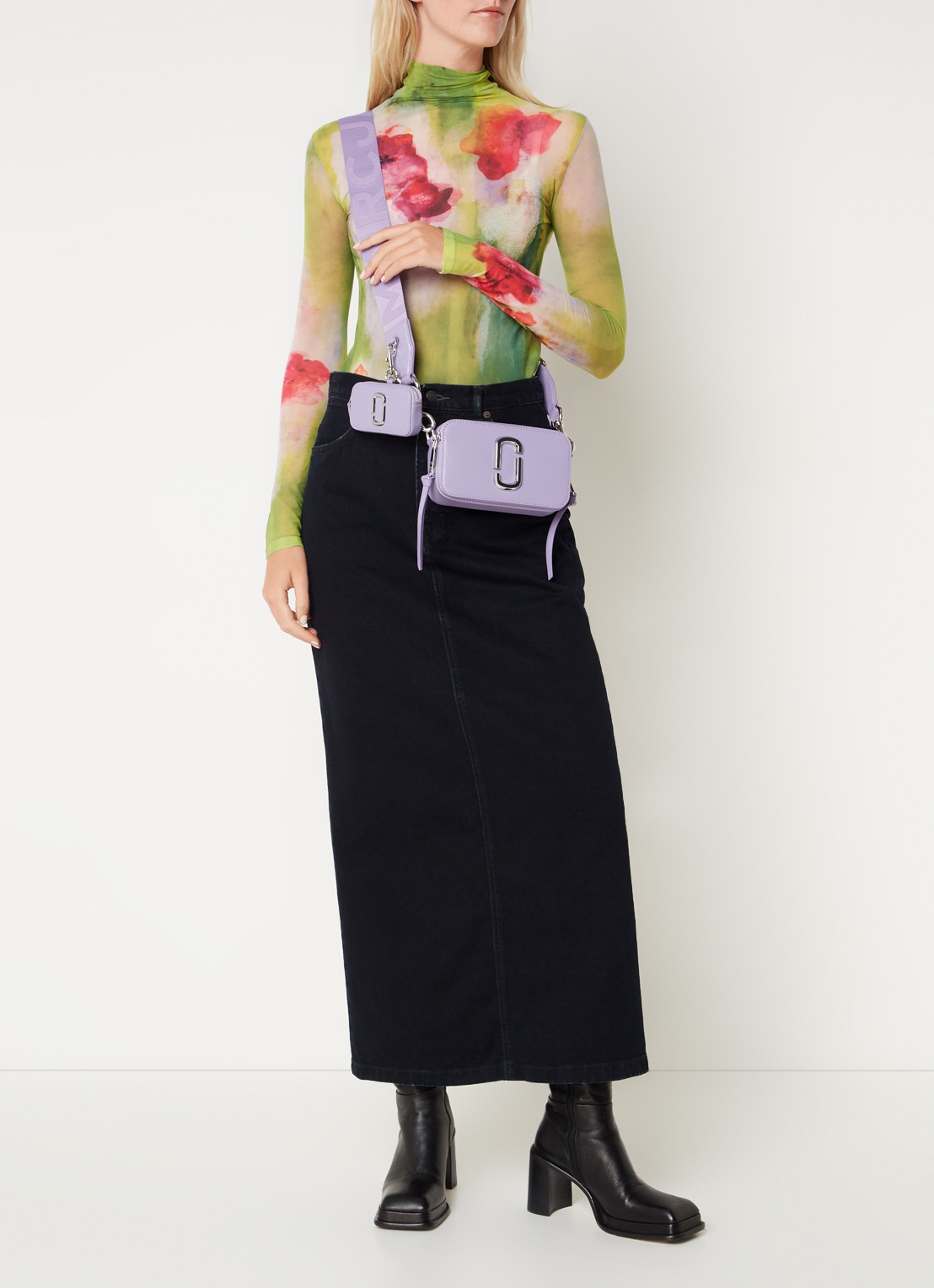 Marc Jacobs The Utility Snapshot crossbodytas van leer met logo - voorkant 3 lila
