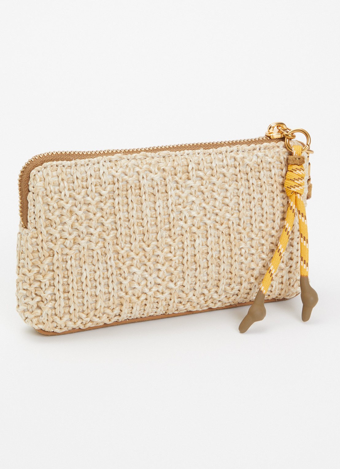 Marc Jacobs The Wristlet clutch van raffia met suède details - achterkant 6 camel