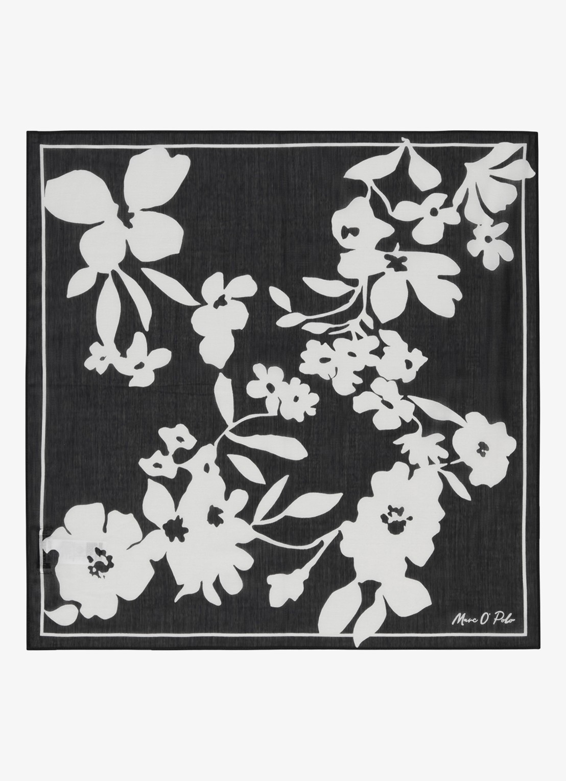 Marc O'Polo Bandana met bloemenprint 55 x 55 cm - voorkant 3 black multi 01 / zwart