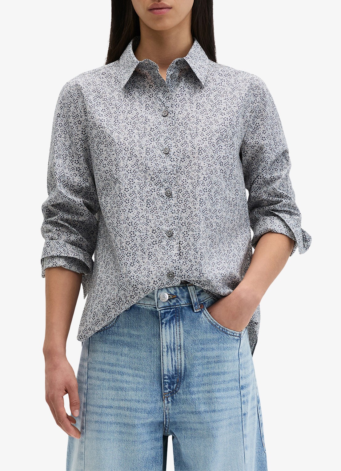 Marc O'Polo Blouse met bloemenprint - detail 4 lichtblauw