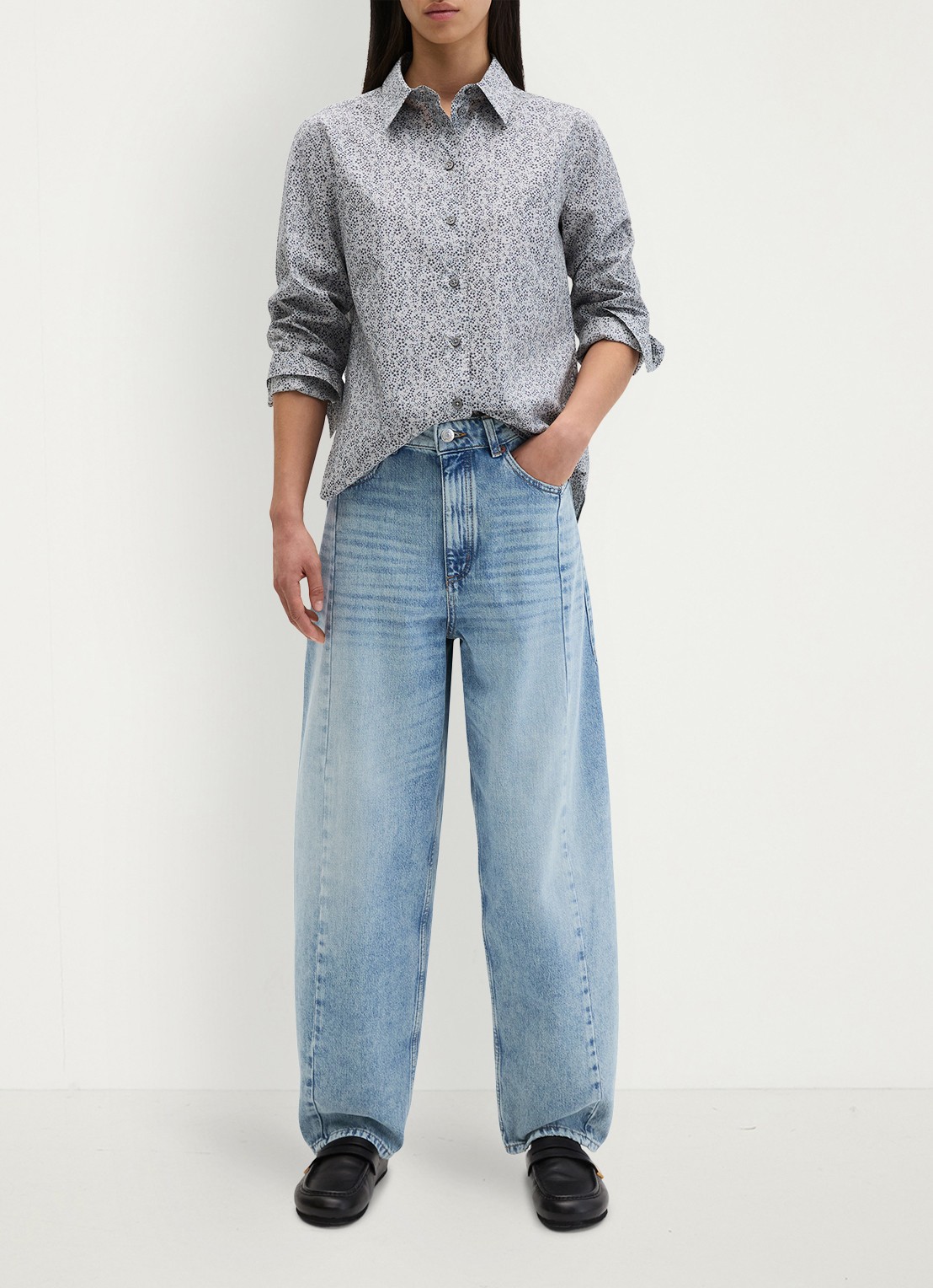 Marc O'Polo Blouse met bloemenprint - voorkant 3 lichtblauw
