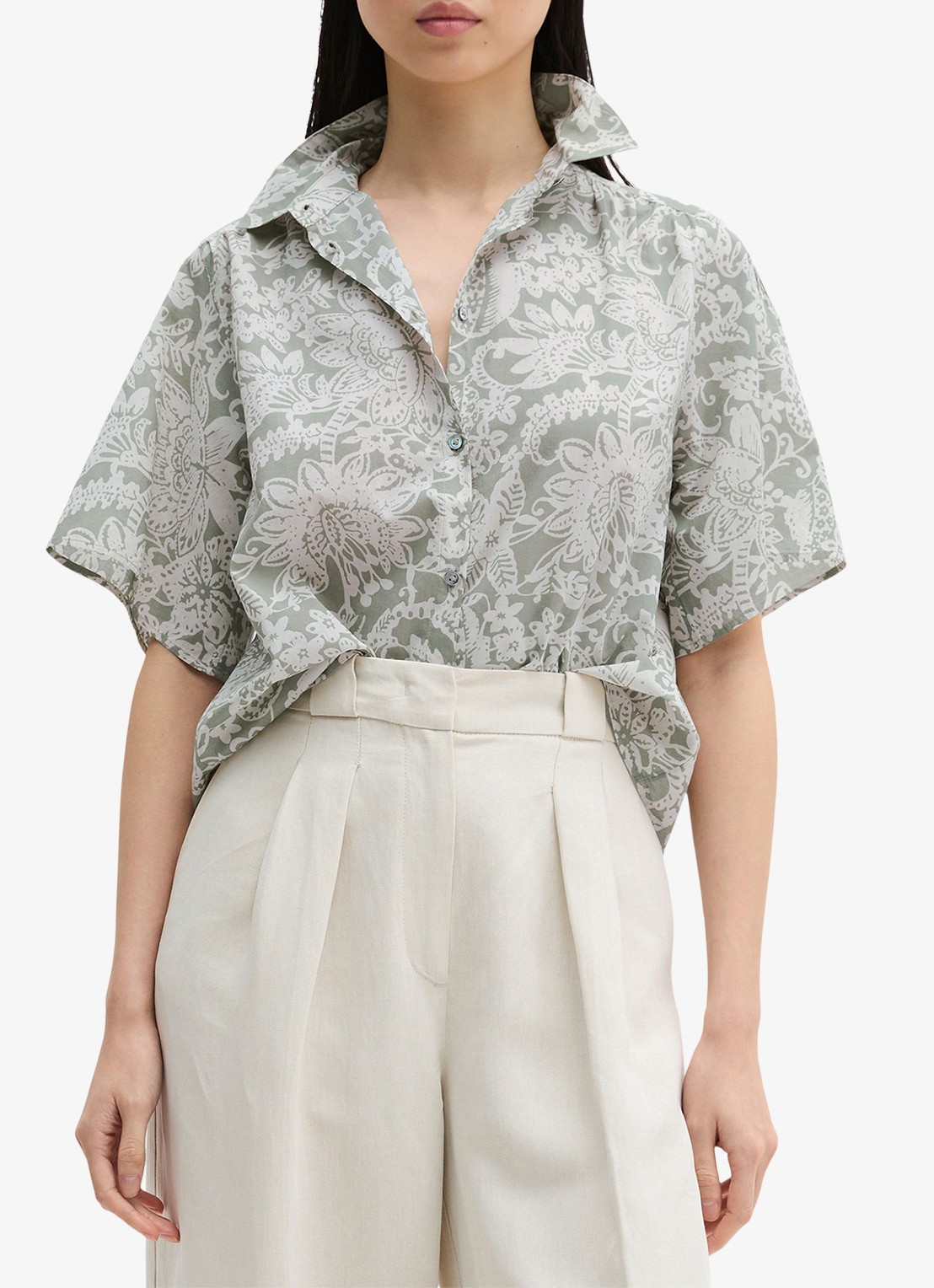 Marc O'Polo Blouse met bloemenprint - detail 3 lindegroen