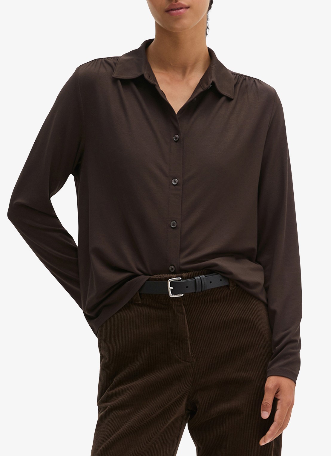 Marc O'Polo Blouse met plooidetail - detail 3 burnt coffee / bruin