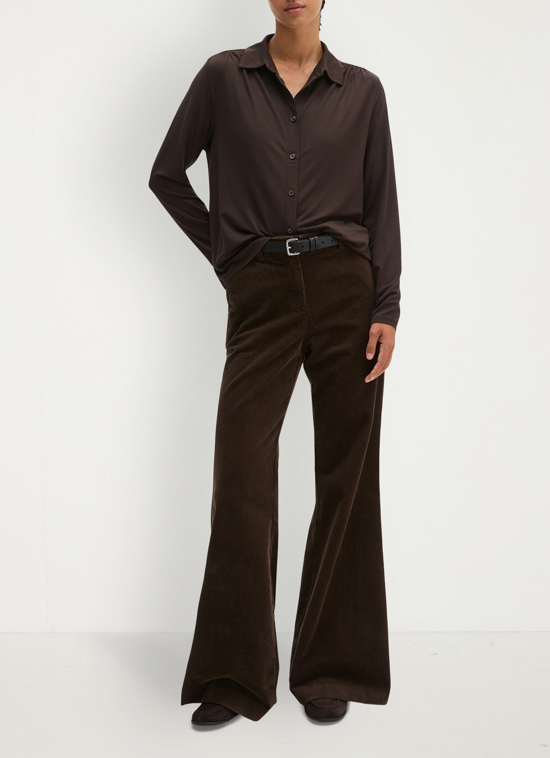 Marc O'Polo Blouse met plooidetail - voorkant 2 burnt coffee / bruin
