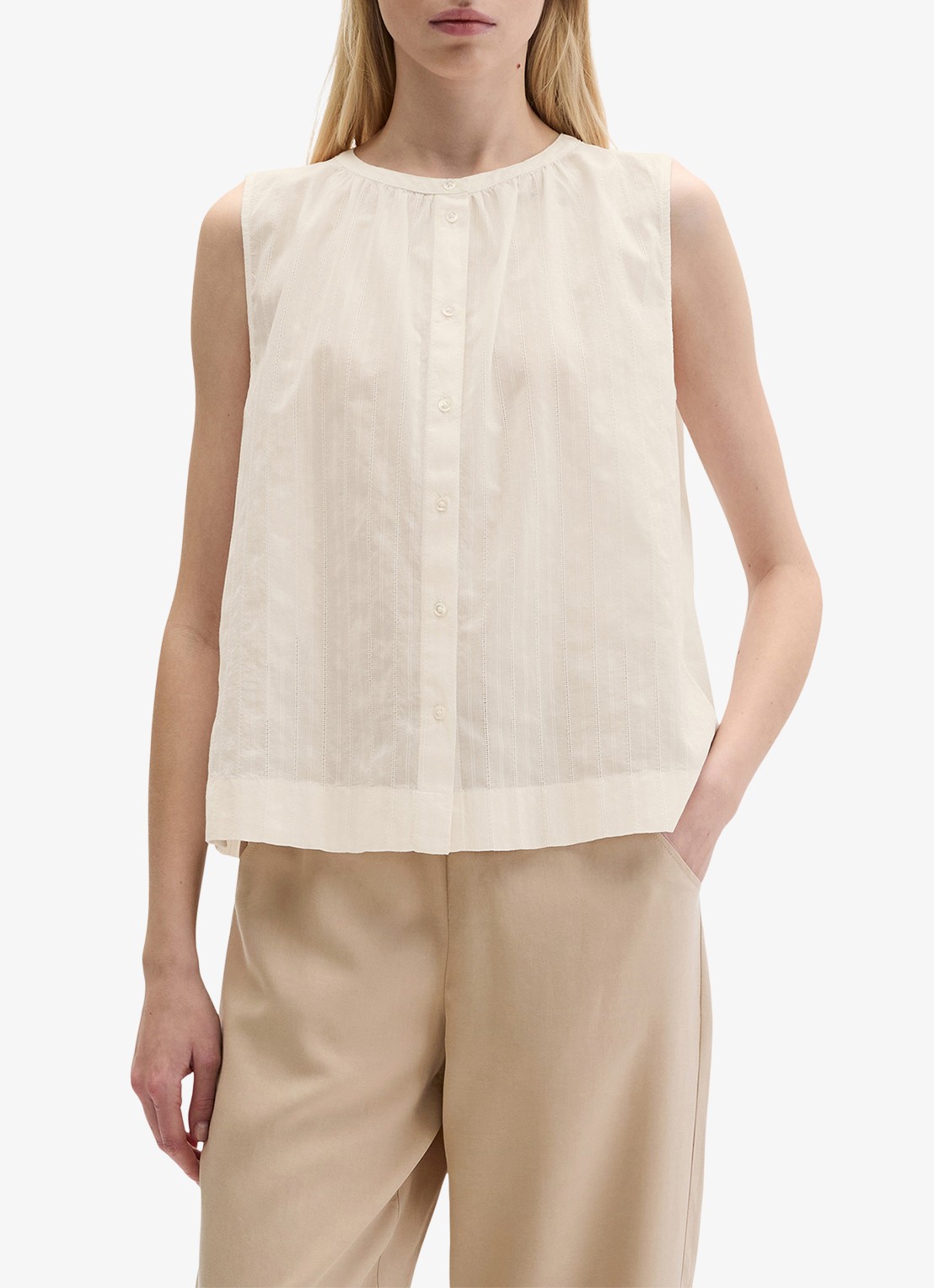 Marc O'Polo Blouse met ronde hals - detail 4 white cotton-1180 / wit