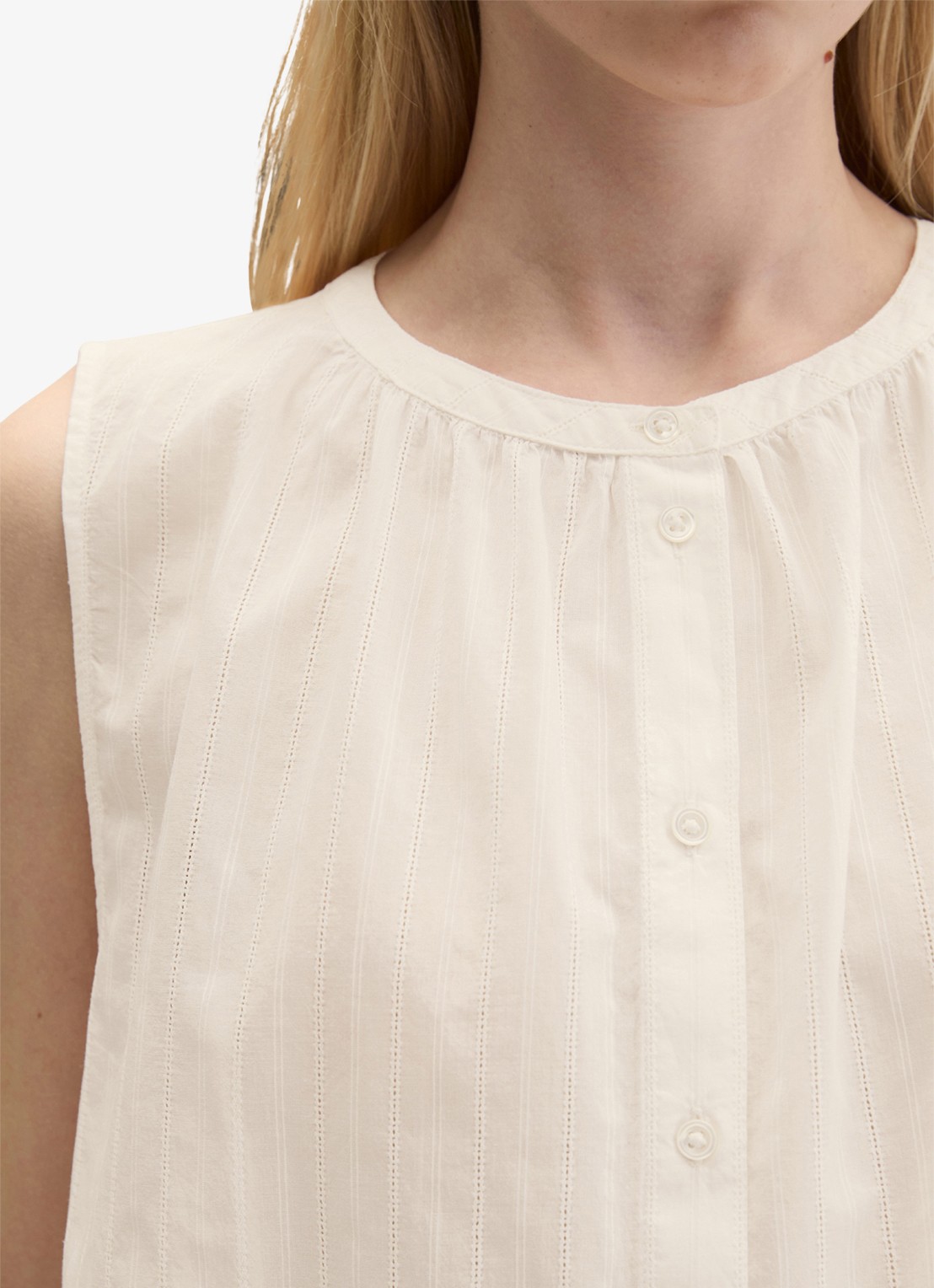 Marc O'Polo Blouse met ronde hals - detail 5 white cotton-1180 / wit