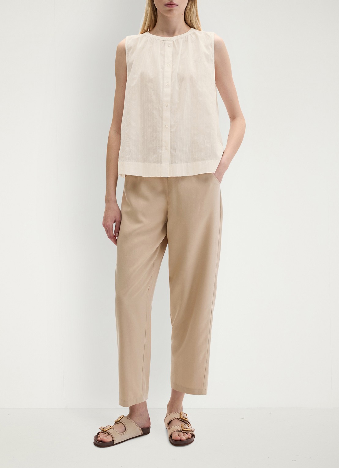 Marc O'Polo Blouse met ronde hals - voorkant 3 white cotton-1180 / wit