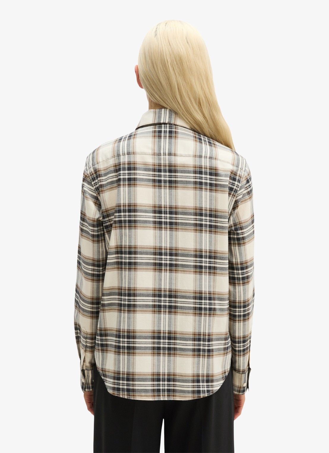 Marc O'Polo Blouse met ruitdessin en strikdetail - achterkant 3 off white multi / wit