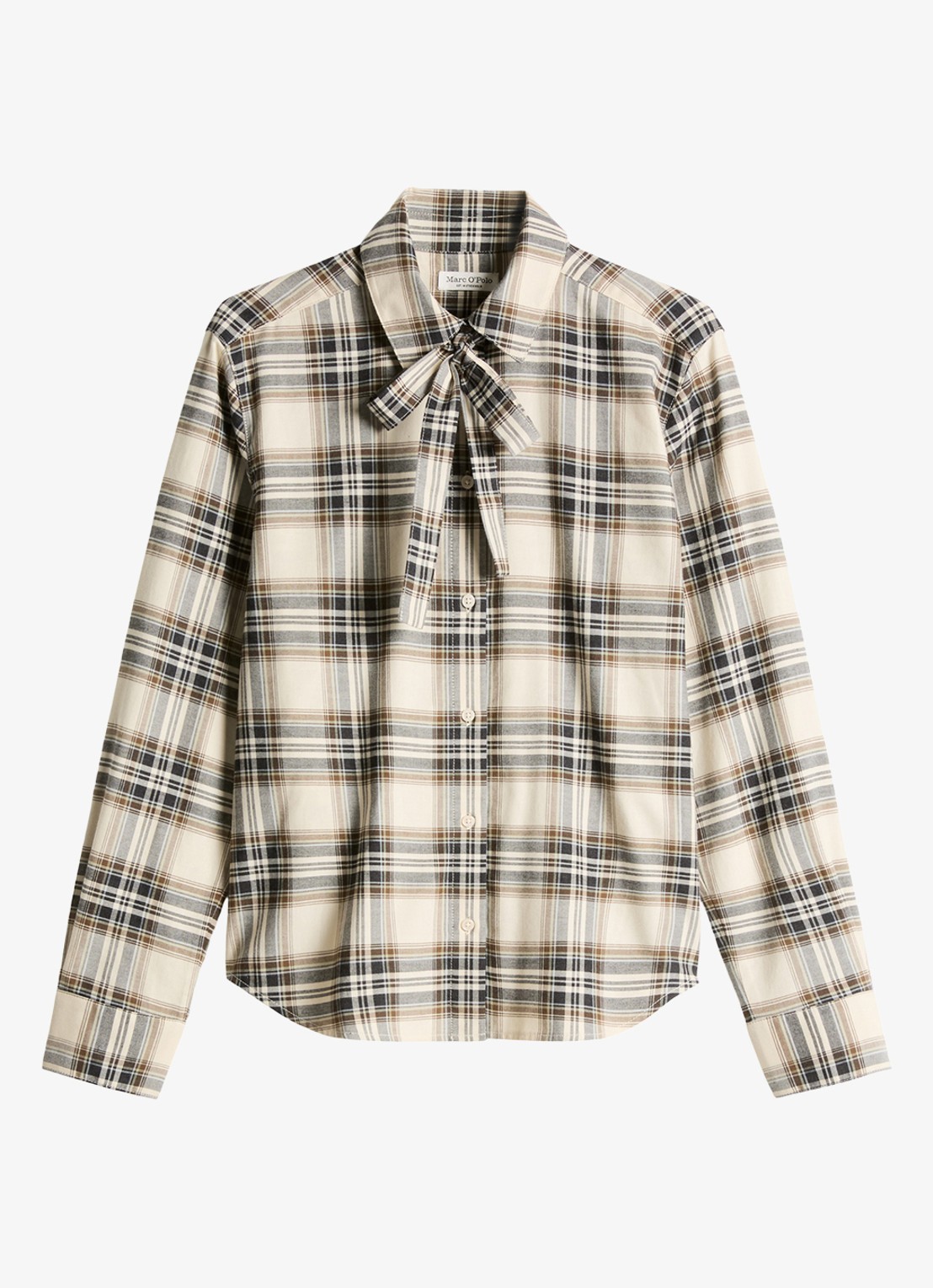 Marc O'Polo Blouse met ruitdessin en strikdetail - voorkant 4 off white multi / wit