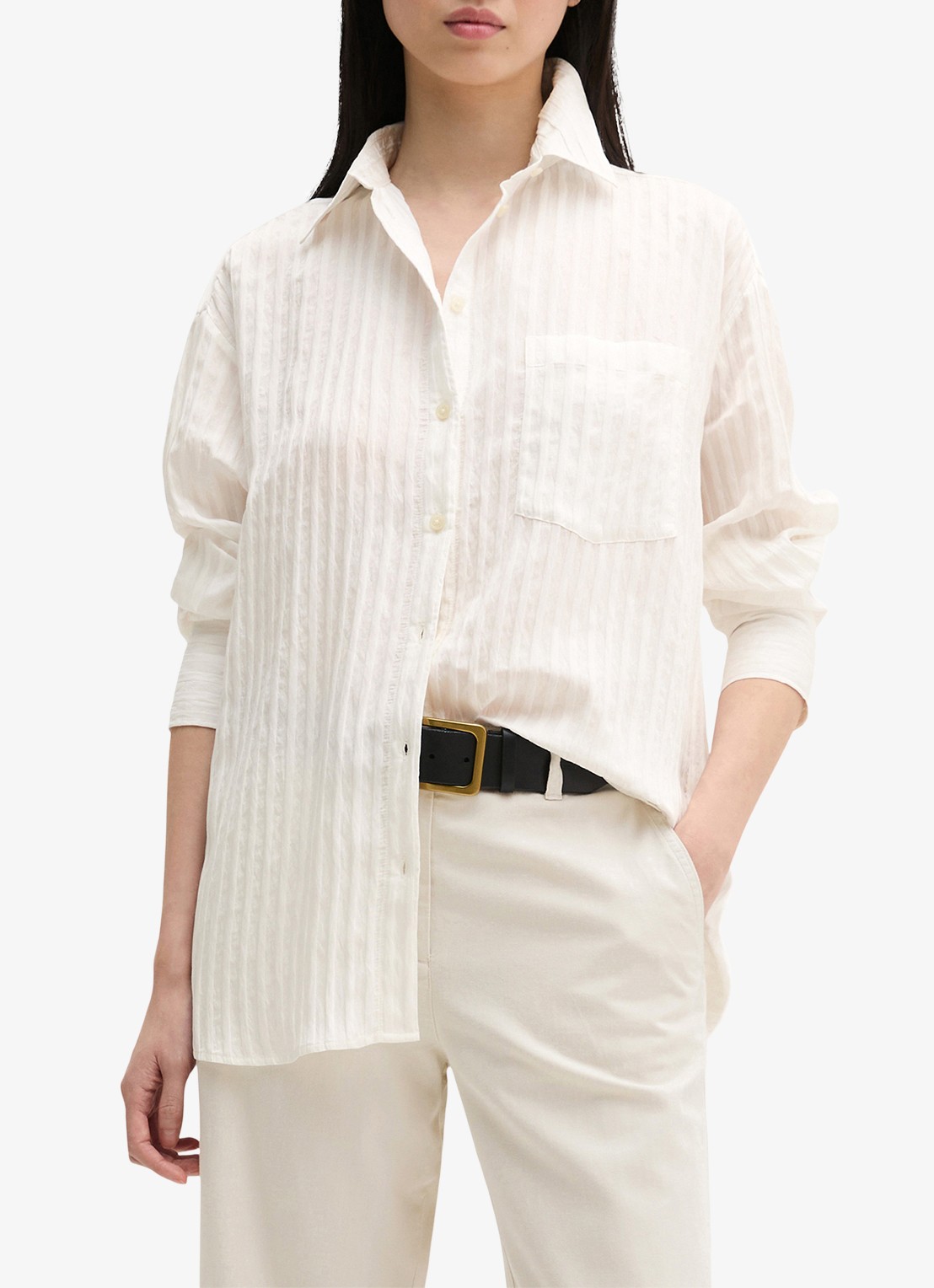 Marc O'Polo Blouse met streepprint en borstzak - detail 3 wit