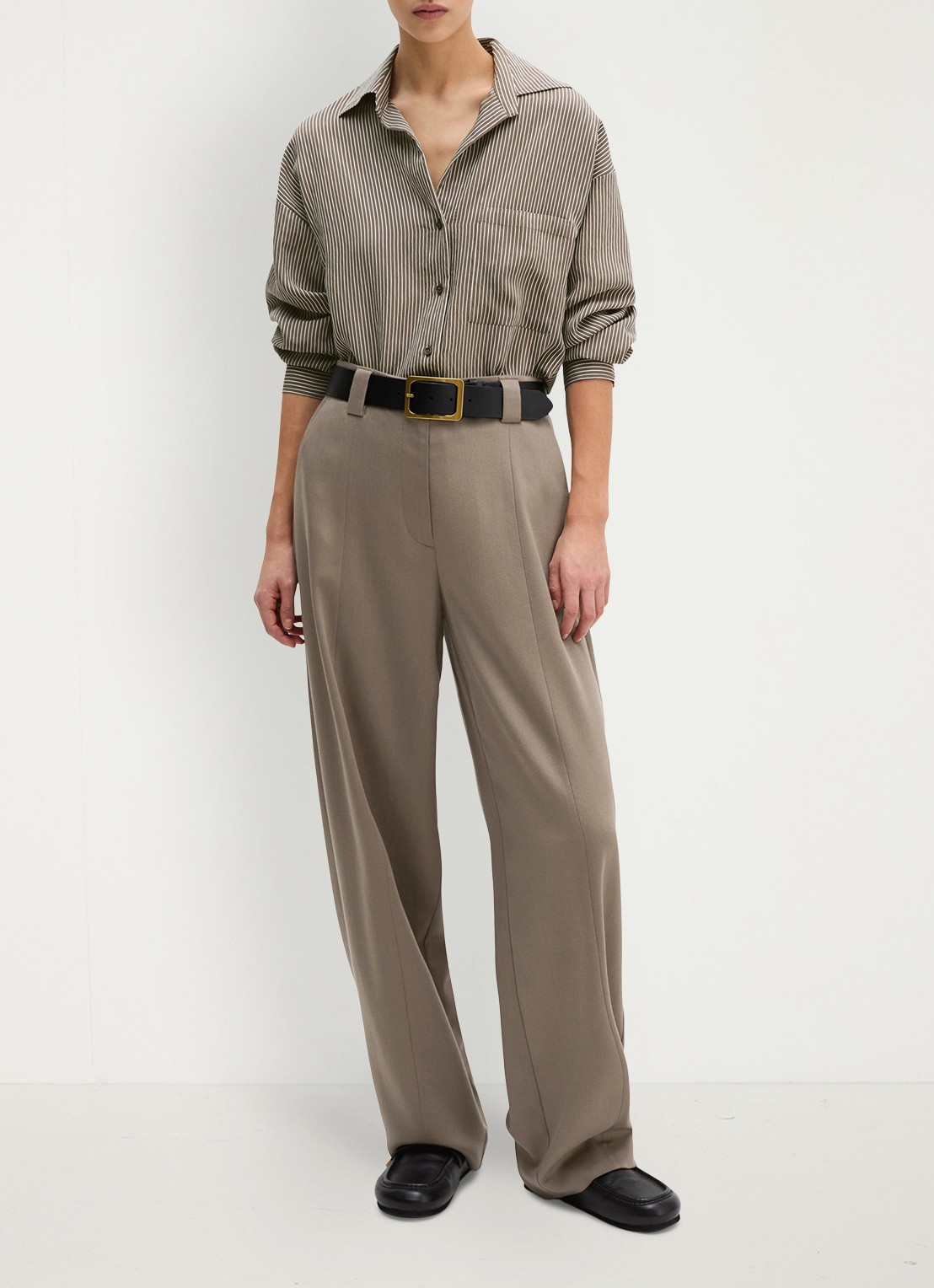Marc O'Polo Blouse met streepprint en borstzak - voorkant 3 bruin