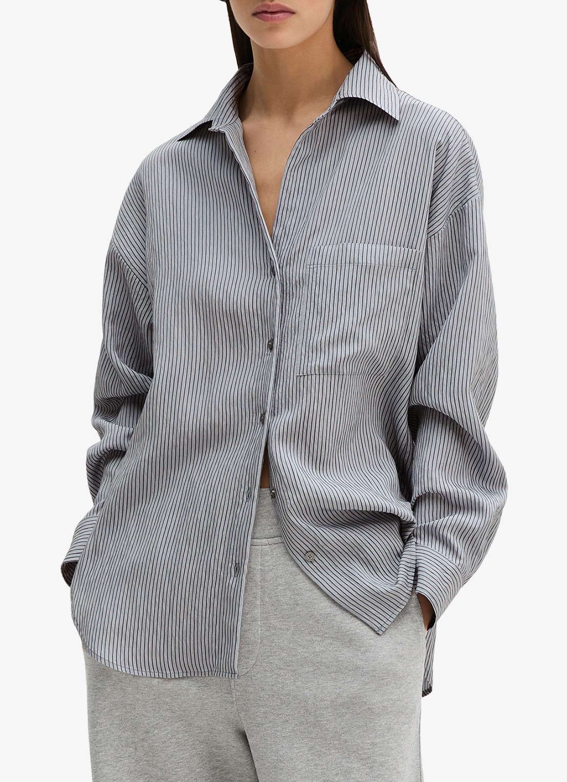 Marc O'Polo Blouse met streepprint en borstzak - detail blauw