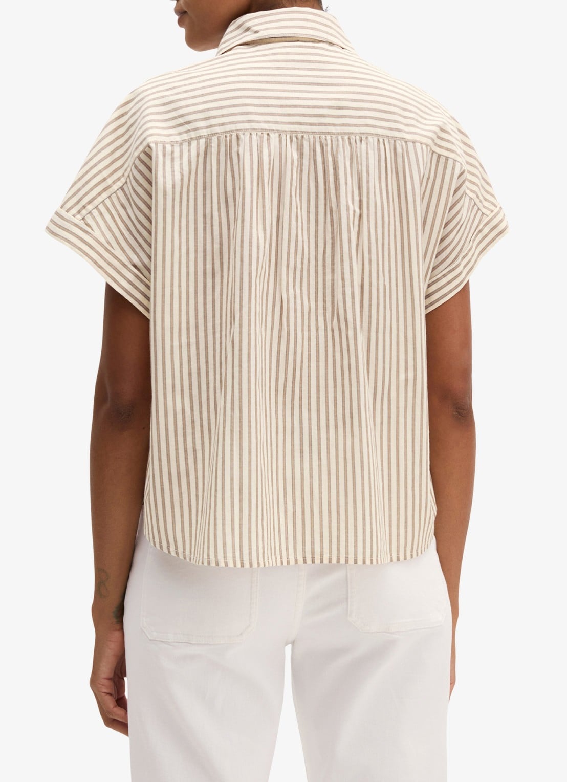 Marc O'Polo Blouse met streepprint en borstzak - achterkant 5 light beige-2673 / beige