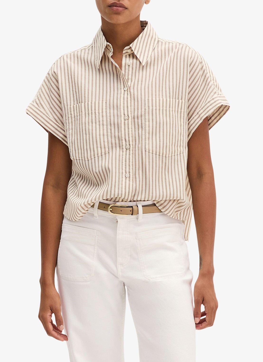 Marc O'Polo Blouse met streepprint en borstzak - detail 3 light beige-2673 / beige
