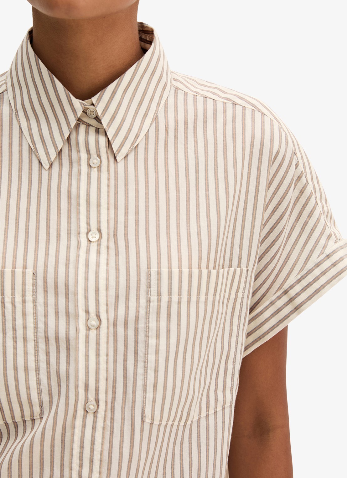 Marc O'Polo Blouse met streepprint en borstzak - detail 4 light beige-2673 / beige
