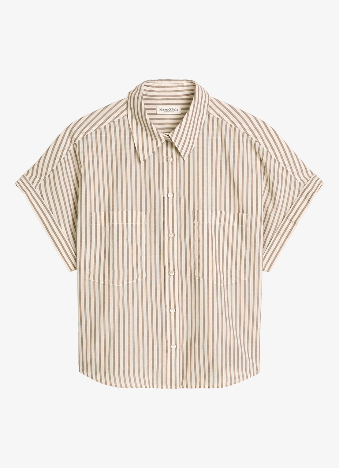 Marc O'Polo Blouse met streepprint en borstzak - voorkant light beige-2673 / beige