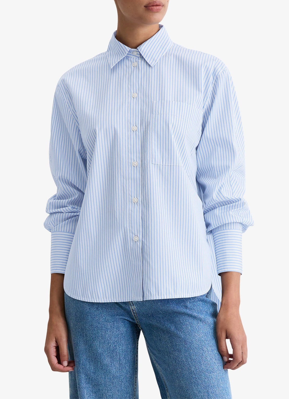 Marc O'Polo Blouse met streepprint - detail 4 lichtblauw