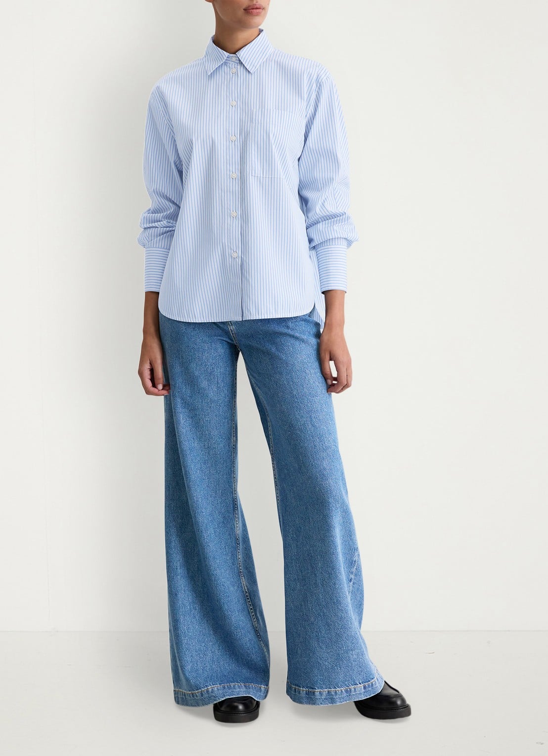 Marc O'Polo Blouse met streepprint - voorkant 3 lichtblauw