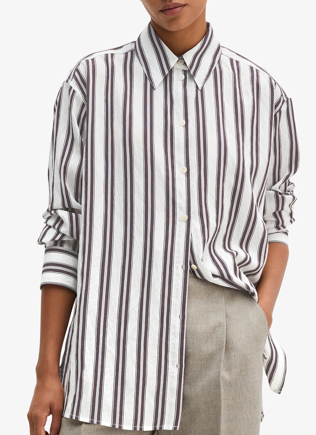 Marc O'Polo Blouse met streepprint - detail bruin