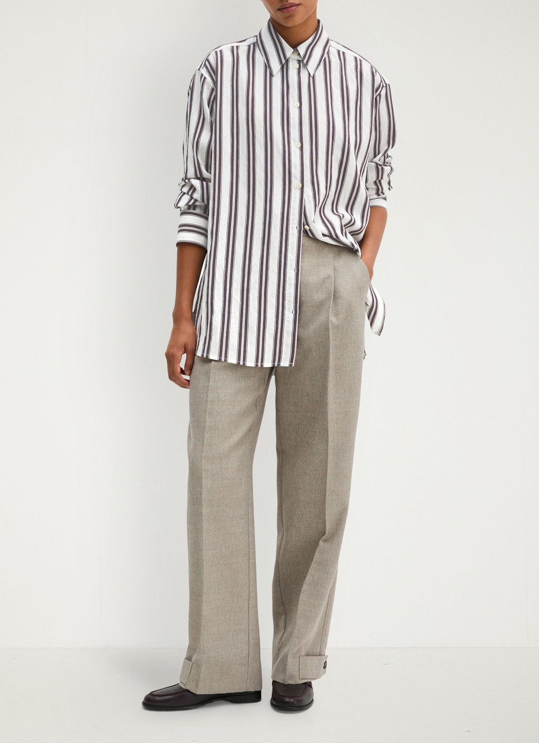 Marc O'Polo Blouse met streepprint - voorkant 5 bruin