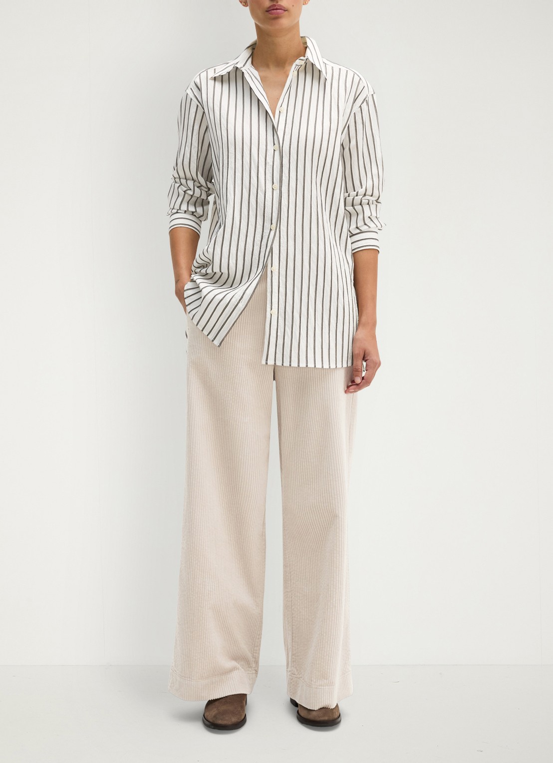 Marc O'Polo Blouse met streepprint - voorkant 5 middengrijs