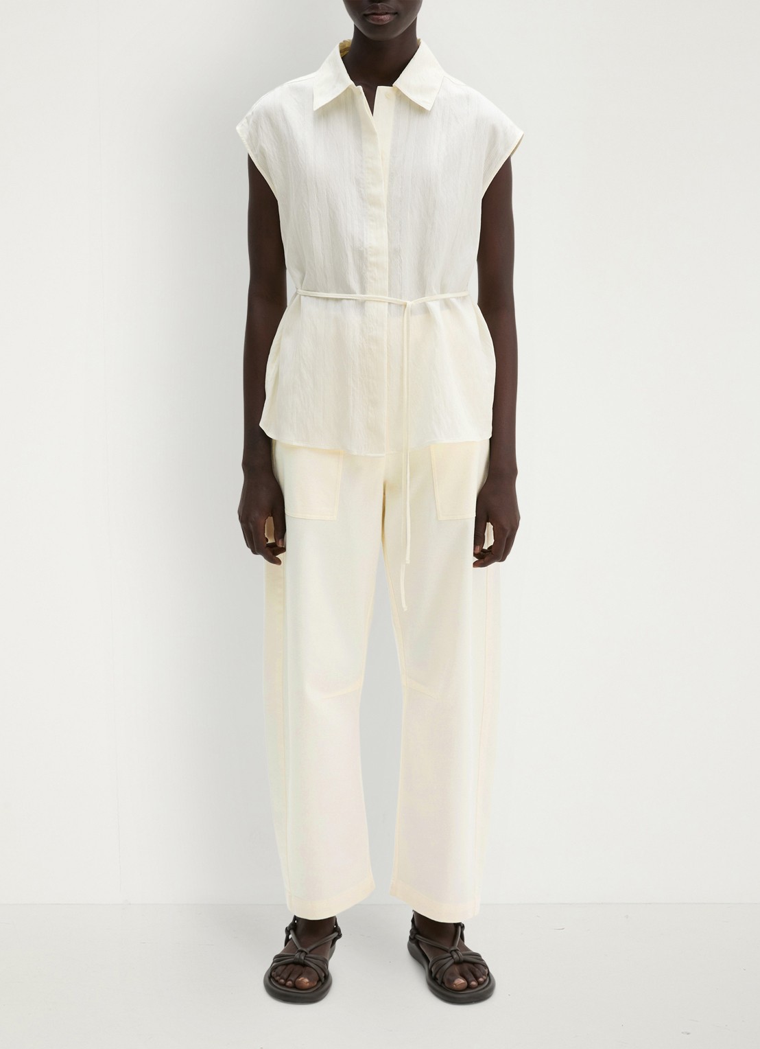 Marc O'Polo Blouse met strikceintuur en vlindermouw - voorkant 5 white multi 01 / wit