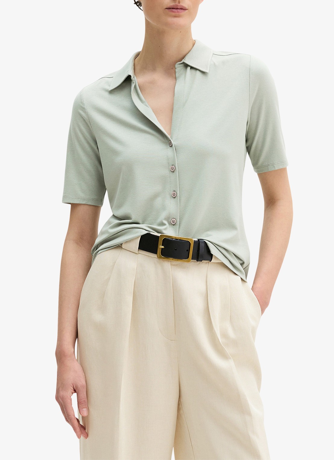 Marc O'Polo Blouse met wide spread kraag - voorkant lindegroen