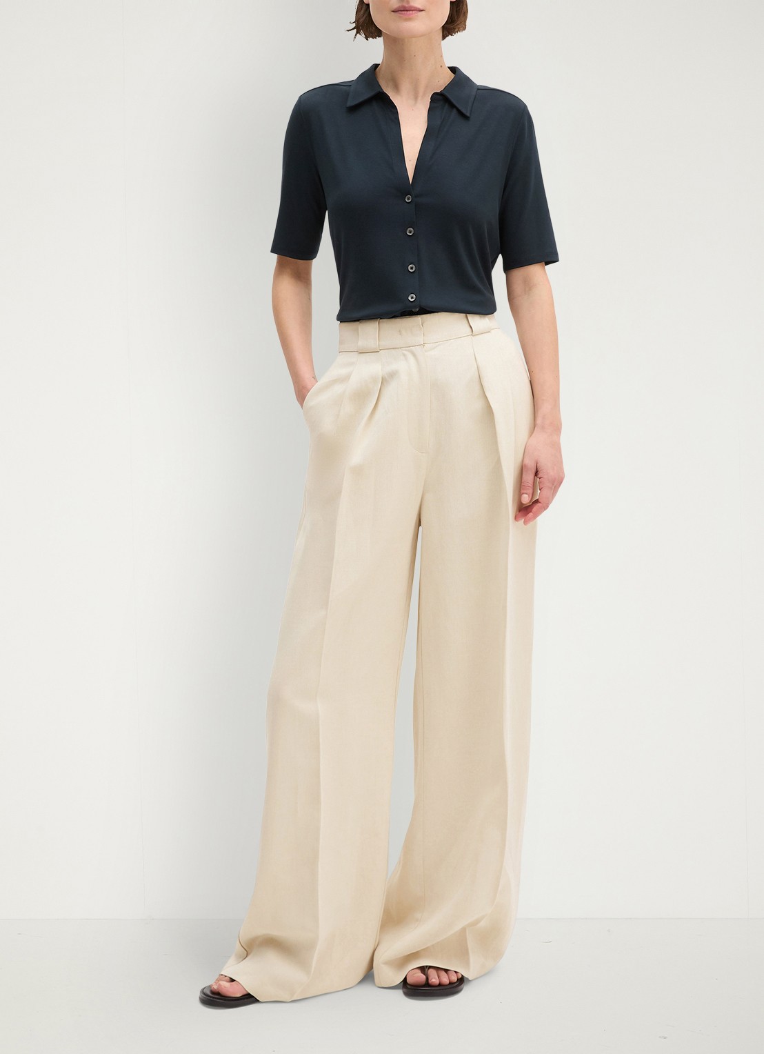 Marc O'Polo Blouse met wide spread kraag - voorkant 2 donkerblauw