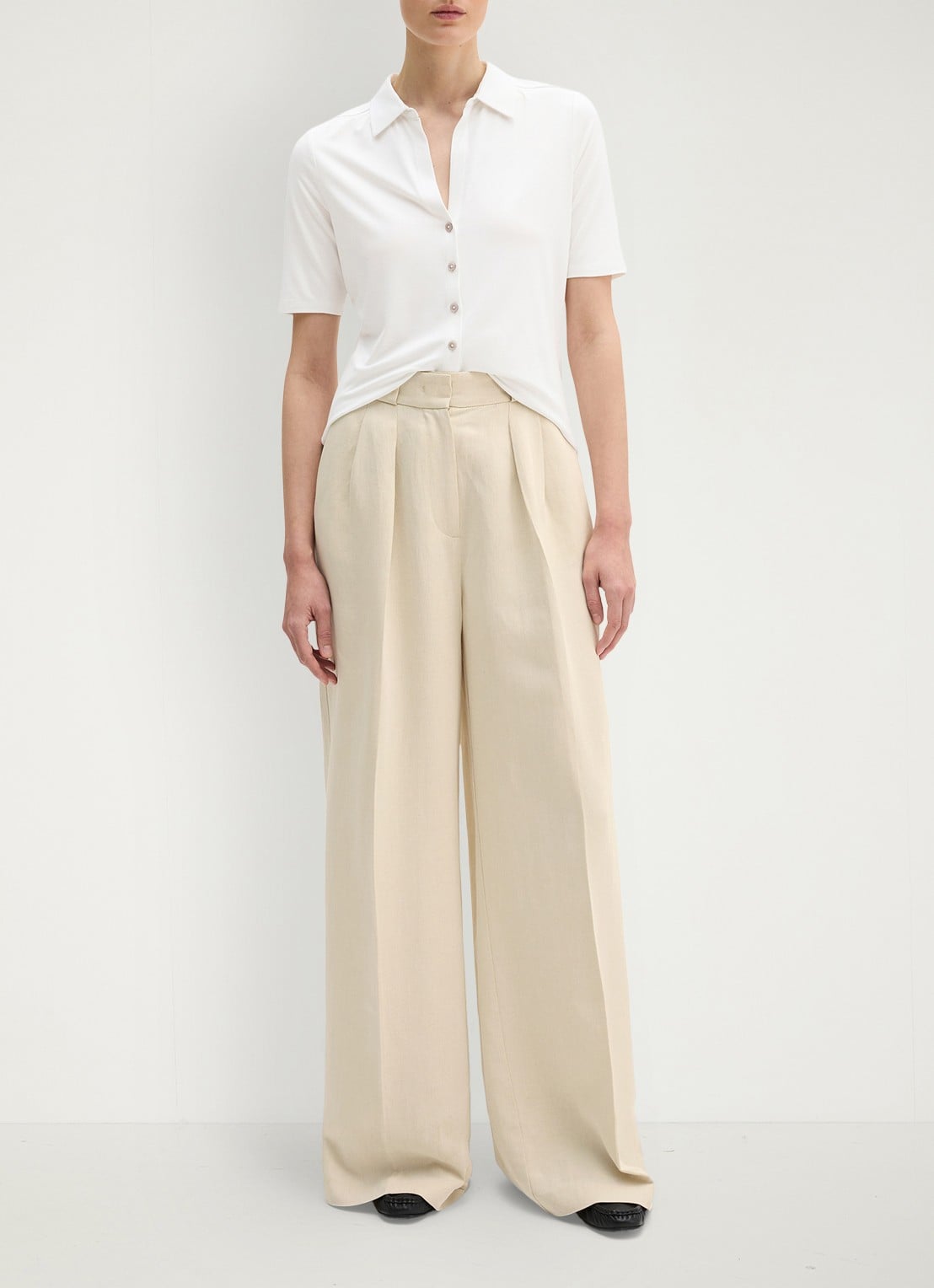 Marc O'Polo Blouse met wide spread kraag - voorkant 3 wit