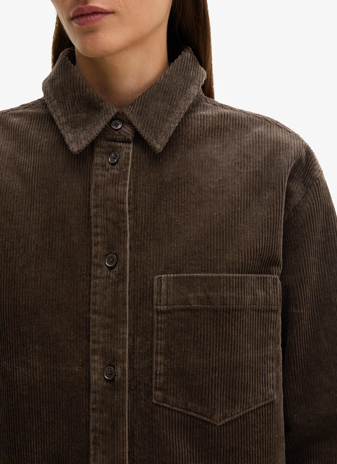 Marc O'Polo Blouse van coduroy met borstzak - detail 2 burnt coffee / bruin