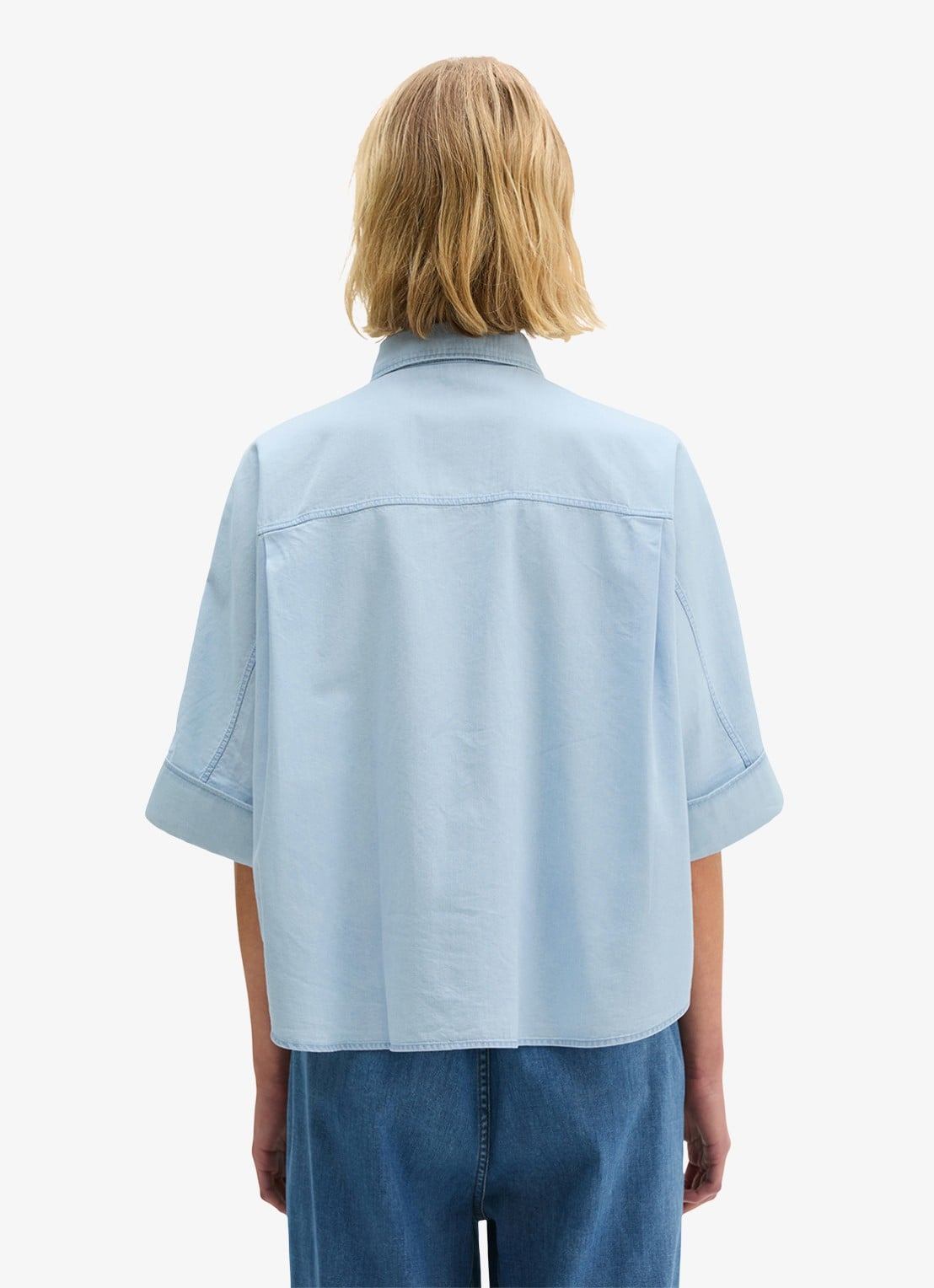 Marc O'Polo Blouse van denim met korte mouwen - achterkant light blue multi 02 / blauw