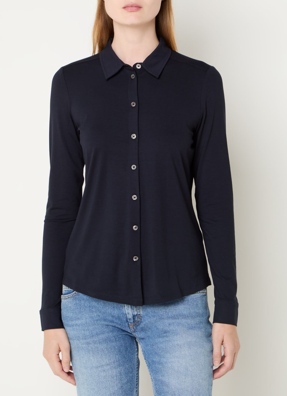 Marc O'Polo Blouse van jersey met stretch - detail donkerblauw