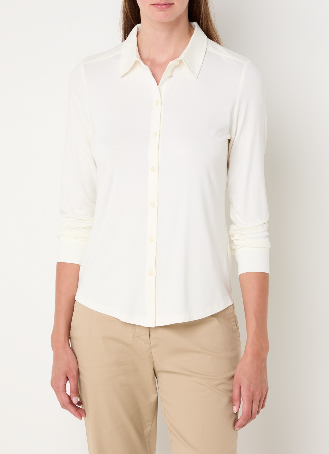 Marc O'Polo Blouse van jersey met stretch - detail gebroken wit