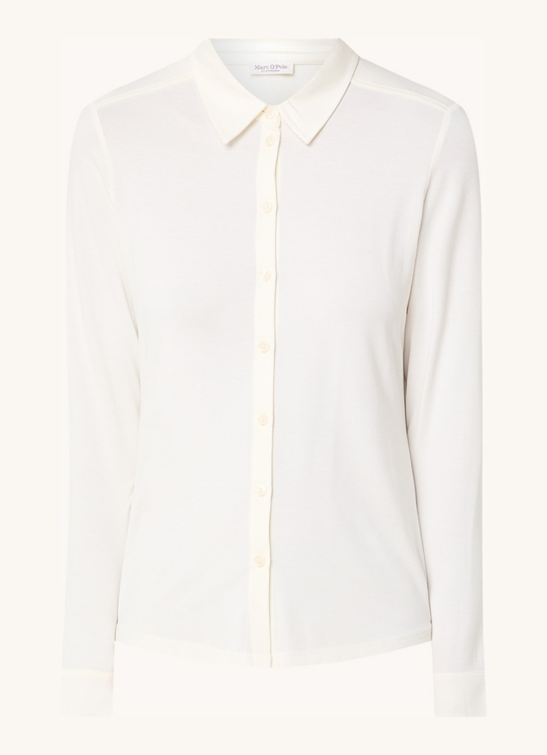 Marc O'Polo Blouse van jersey met stretch - voorkant 3 gebroken wit