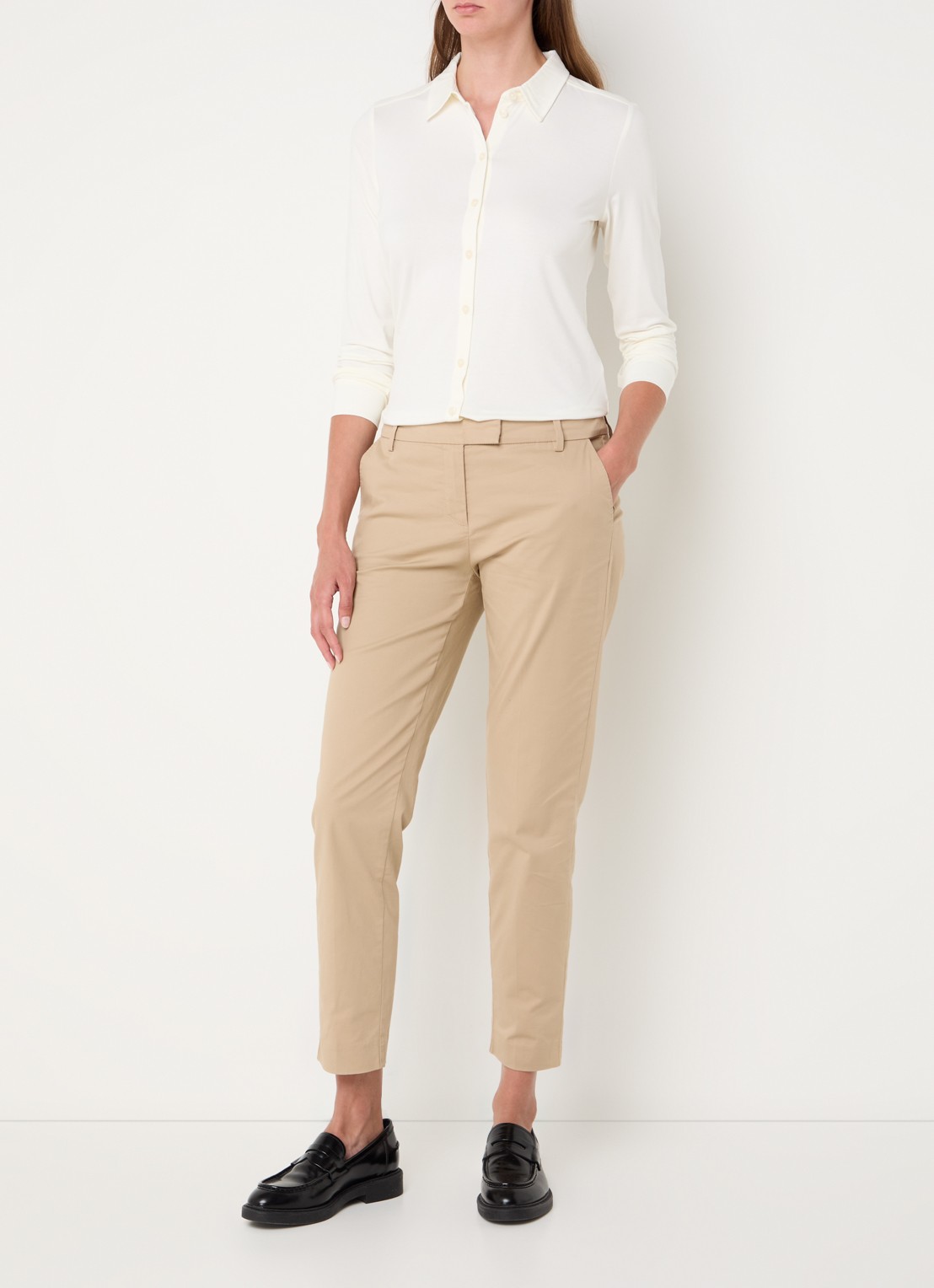 Marc O'Polo Blouse van jersey met stretch - voorkant 4 gebroken wit