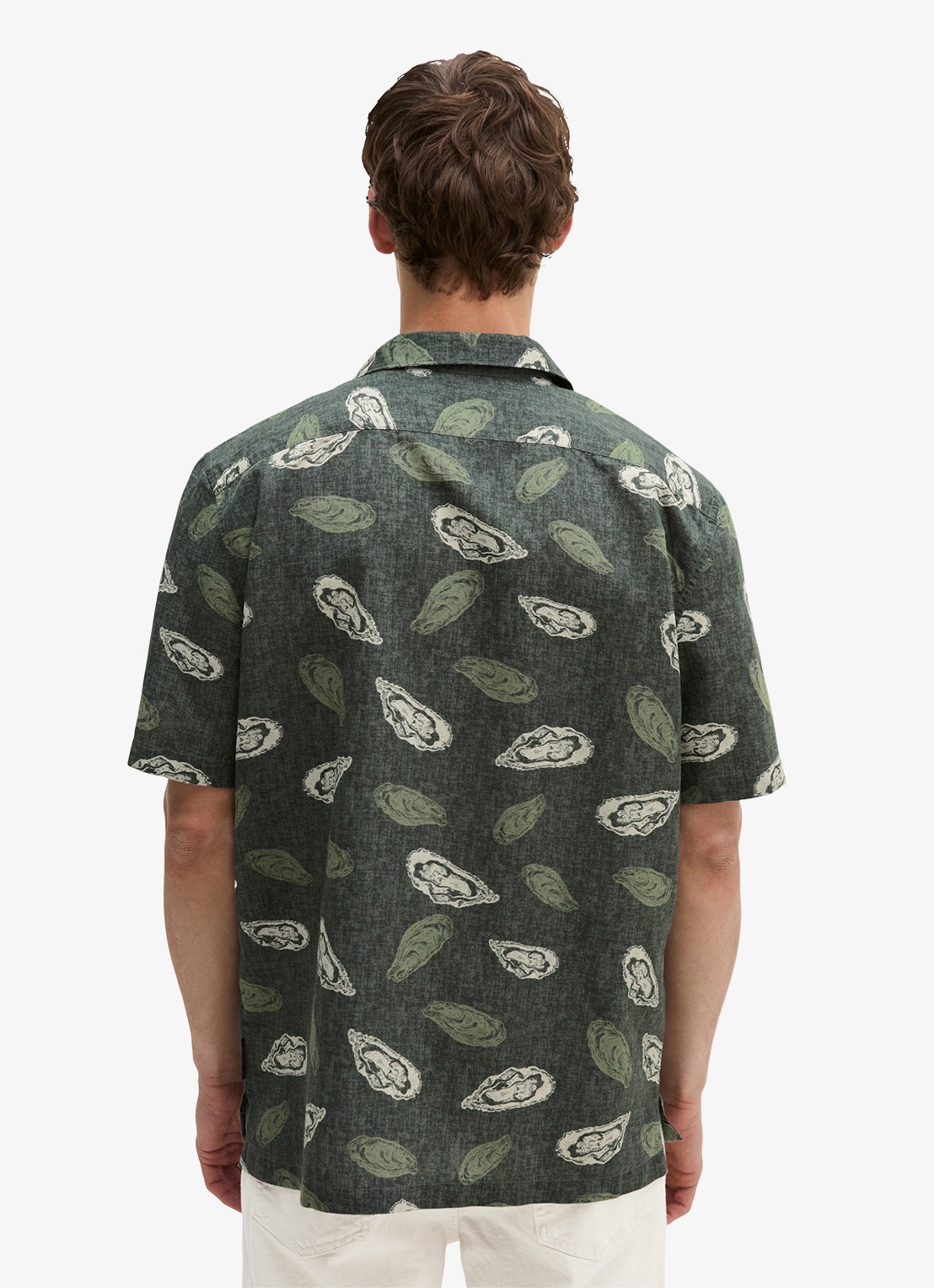 Marc O'Polo Blouse van katoen en linnen met print - achterkant dark green_multi_05-3062 / groen