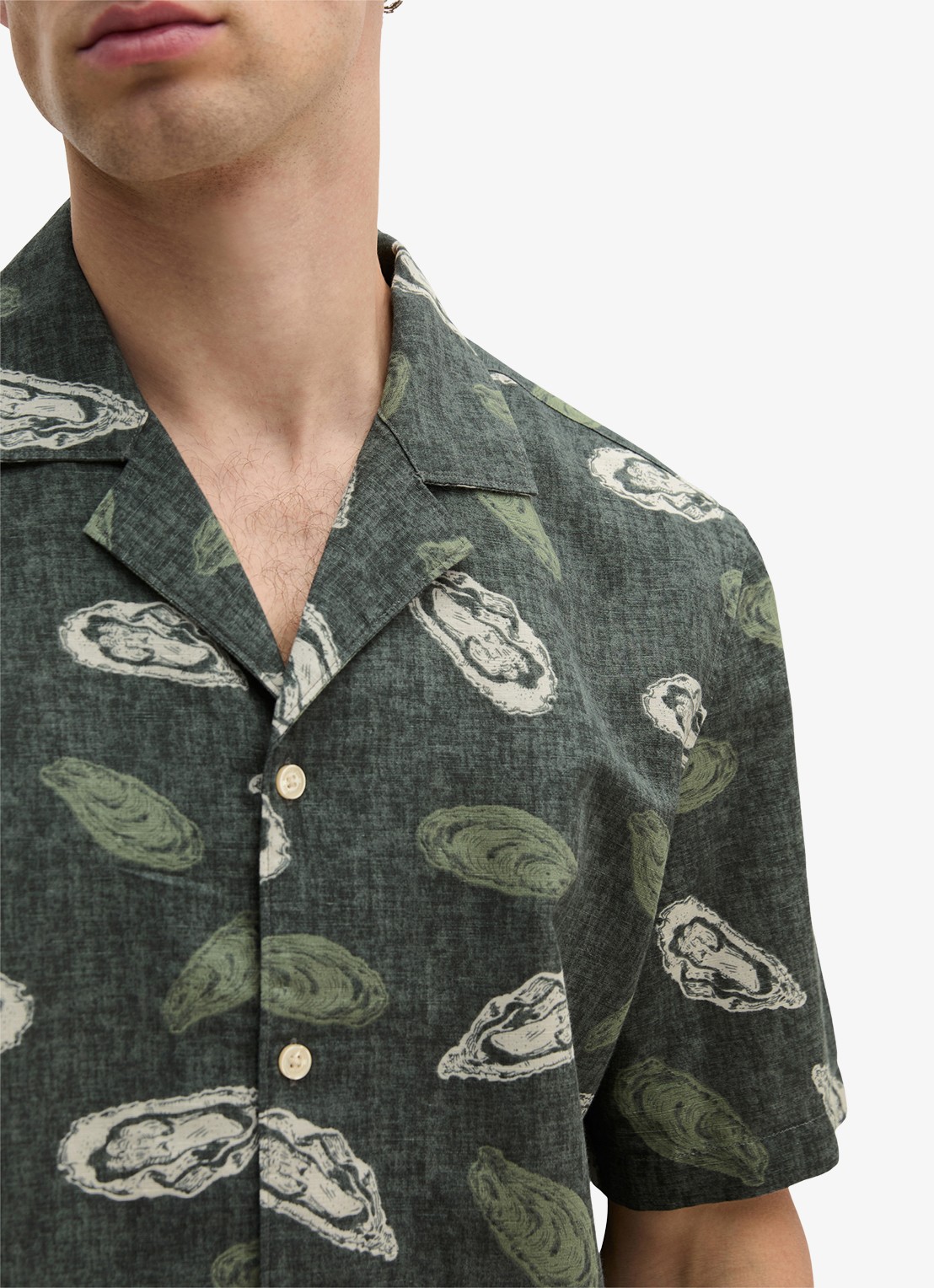 Marc O'Polo Blouse van katoen en linnen met print - detail 5 dark green_multi_05-3062 / groen