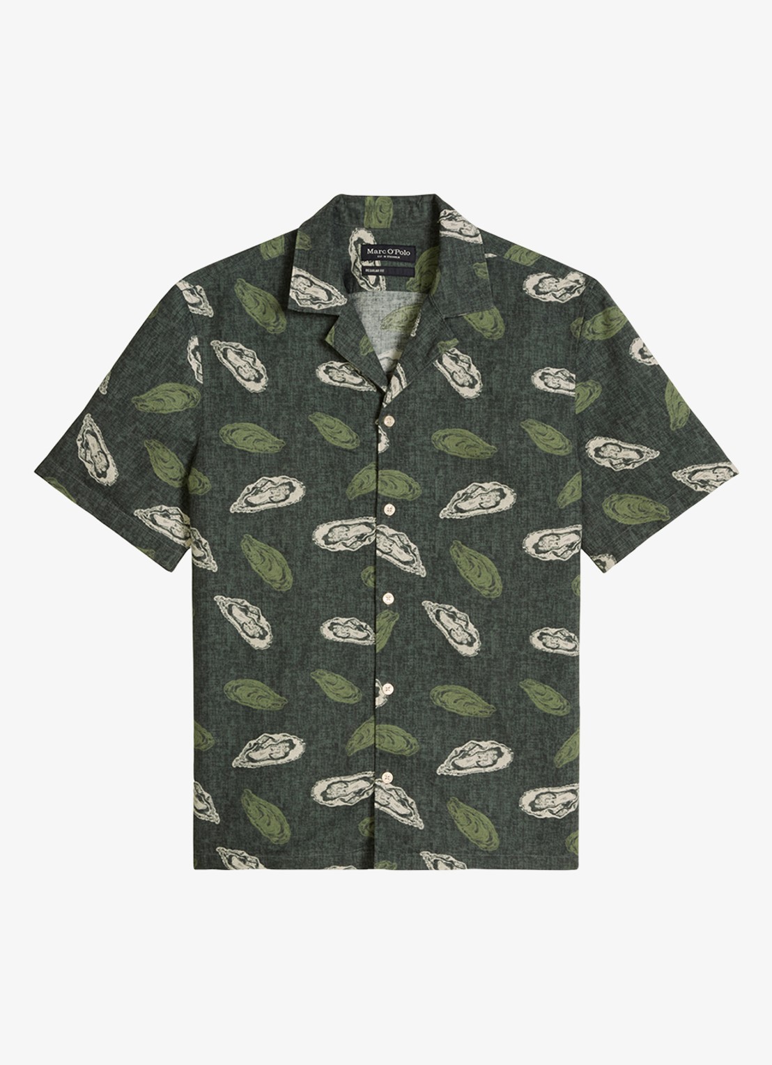 Marc O'Polo Blouse van katoen en linnen met print - voorkant 2 dark green_multi_05-3062 / groen