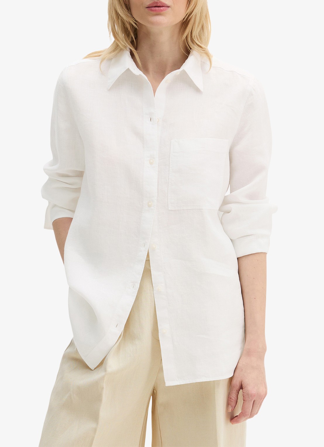 Marc O'Polo Blouse van linnen met borstzak - detail 4 wit