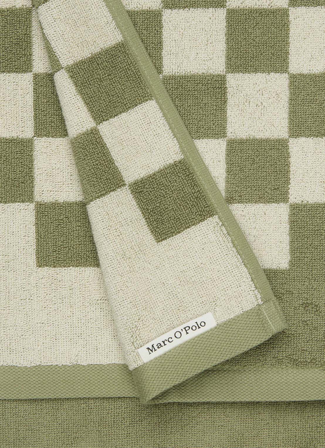 Marc O'Polo Checker gastendoek van  katoen badstof - achterkant 3 olijfgroen