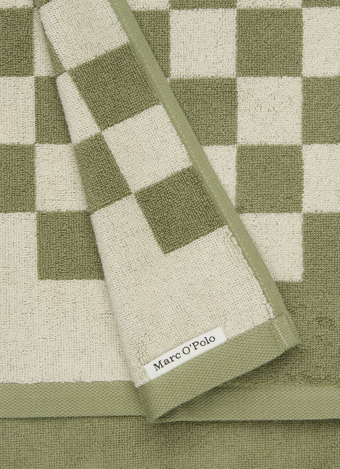 Marc O'Polo Checker handdoek van  katoen badstof - achterkant 6 olijfgroen