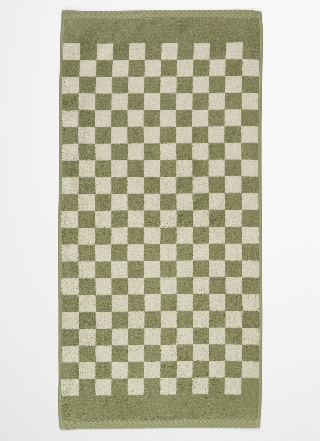Marc O'Polo Checker handdoek van  katoen badstof - detail 4 olijfgroen