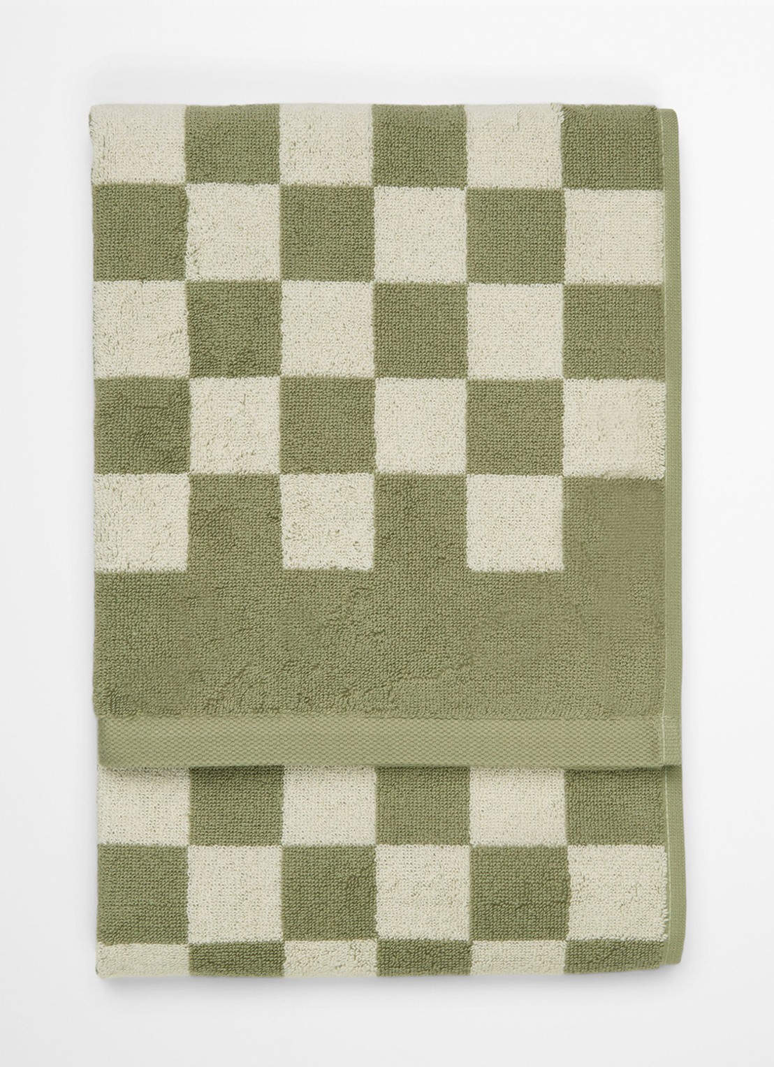 Marc O'Polo Checker handdoek van  katoen badstof - voorkant olijfgroen